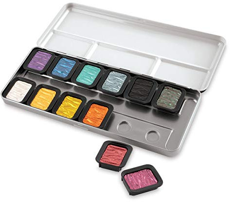 Finetec F1200 12 deckende Perlglanzfarben (Ø 30mm) im Metallkasten