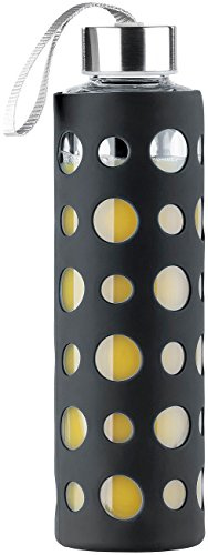 PEARL Glasflasche mit Hülle: Trinkflasche aus Borosilikat-Glas, Schwarze Hülle, 550ml (Glasflasche mit Schutzhülle, Borosilikatglas Flasche 1 l, Pool)