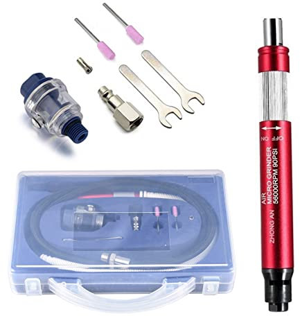 Mini Stabschleifer Bleistiftschleifer Druckluft mit 3.175mm (1/8 ), Multifunktionsluftschleifer Set mit Box, Rot