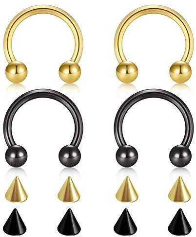 D.Bella 18G Chirurgenstahl Nase Septum Hufeisen Augenbraue Lippe Bauchnabel Piercing 10mm Helix Tragus Daith Rook Ohrringe mit Ersatz Spikes Gold und Schwarz