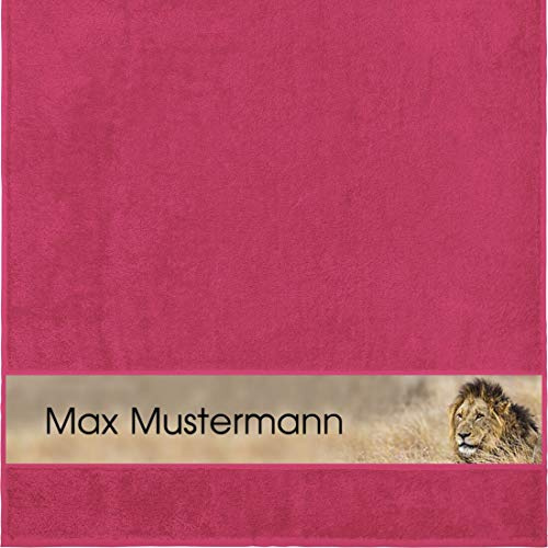 Manutextur Duschtuch mit Namen - personalisiert - Motiv Tiere - Löwe - viele Farben & Motive - Dusch-Handtuch - Fuchsia - Größe 70x140 cm - persönliches Geschenk mit Wunsch-Motiv und Wunsch-Name