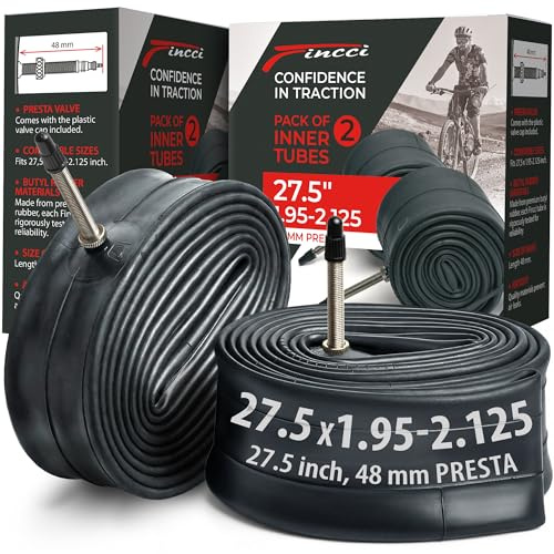 Fincci Coppia 27,5 x 1,95 2,125 Pollici 48mm Presta Valvola Interna Camere d'Aria per Strada MTB Montagna Ibrida Bici Bicicletta (Confezione da 2)