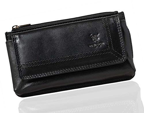 MATADOR Handy Gürteltasche Leder Handytasche Herren bis 6,9 Zoll Schwarz | Echtleder | Klettverschluss | Doppelte Gürtelschlaufe | Reißverschlussfach mit 2 Kartenfächern | RFID-Schutz