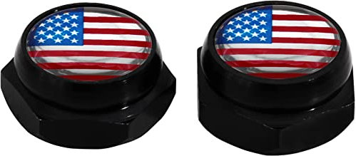 Cache-Rivets pour Plaque d'immatriculation Drapeau Américain Etats-Unis USA (Noir)