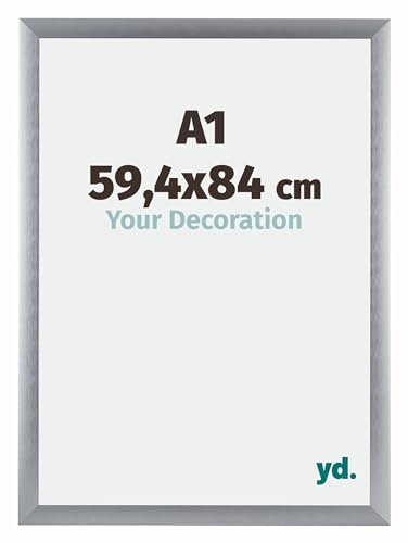 yd. Your Decoration - Bilderrahmen DIN A1 59.4x84 cm - Silber Gebürstet - Bilderrahmen aus Aluminium mit Acrylglas - Antireflex - DIN A1 59.4x84 Rahmen - Tucson