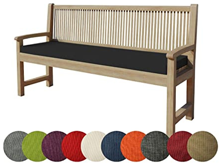 chilly pilley Bankkissen Bankauflage Polsterauflage Reißverschluss mit Schlaufen Kissen für Gartenbank Gartenbankauflage für Gartenmöbel Sitzkissen & Rückenkissen Outdoor (180 x 50 x 5 cm, Schwarz)