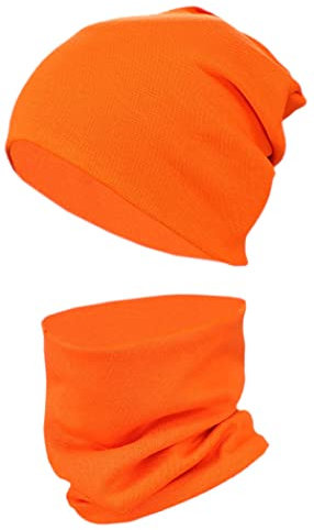 TupTam Mütze und Schal Kinder Set – Weiches Schal Mütze Set Kinder für Herbst und Winter, Farbe: Orange, Größe: 44-52