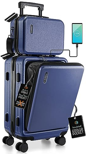 TRAVELARIM 20 Inch Carry On Luggage 22x14x9 Airline Approved, Carry On Suitcase with Wheels, Hard-shell Carry-on Luggage, Durable Luggage Carry-On, Navy Small Suitcase with Cosmetic Case
