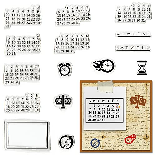 Kalender Datum Monat klare Stempel für Kartenherstellung und Journaling, Uhrzeit Silikon Stempel Datum Woche Nummer Gummistempel für Scrapbooking DIY Karten Album Bastelbedarf