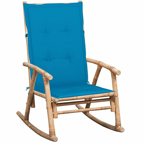 MOONAIRY Schaukelstuhl mit Auflagen, Sessel Wohnzimmer, Schaukelsessel, Stillsessel, Schwingsessel, Tv Sessel, Ohrensessel, Rocking Chair, Relaxsessel, Bambus