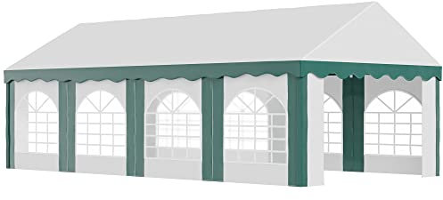Outsunny 8 x 4m Garden Gazebo with Sides, Galvanised Marquee Party Tent with Eight Windows and Double Doors, for Parties, Wedding and Events