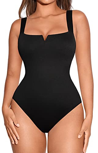 FeelinGirl Shapewear Bodysuit för kvinnor – Midjeformande, sommarmode med fyrkantig halsringning och V-formad öppning för utgångs-tanktops