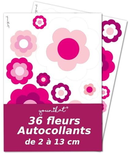 Retroblumen-Aufkleber Set 36 Sticker ca. 2-13 cm Ø in Rosa-Pink - Dekoblumen für Autoaufkleber Fahrrad Koffer Helm Retro Sticker Set - kfz746