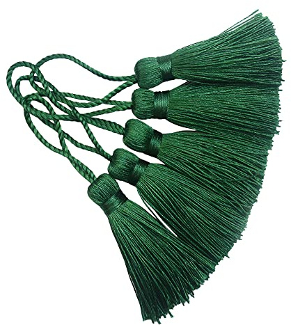 Makhry 20pcs 4,3 Zoll Handgemachte Seidige Mini Handwerk Quaste mit 2-Zoll-Kabel Schleife und Kleinen Chinesischen Knoten für Ohrringe,Lesezeichen,DIY Handwerk Zubehör (Dunkel Grün)