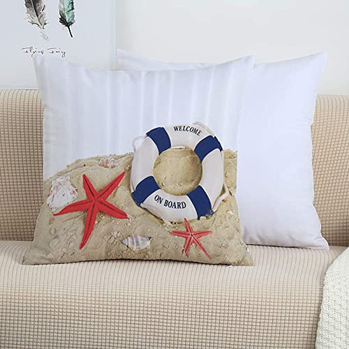 2er-Set Dekorativ Kissenbezug 45x45 cm,Bojenset, Rettungsring und Muscheln Seesterne an der Sands,Polyester Kissenbezüge Dekokissen Kissenhülle Set Kissen Fall für Sofa Auto Schlafzimmer Zuhause Dekor