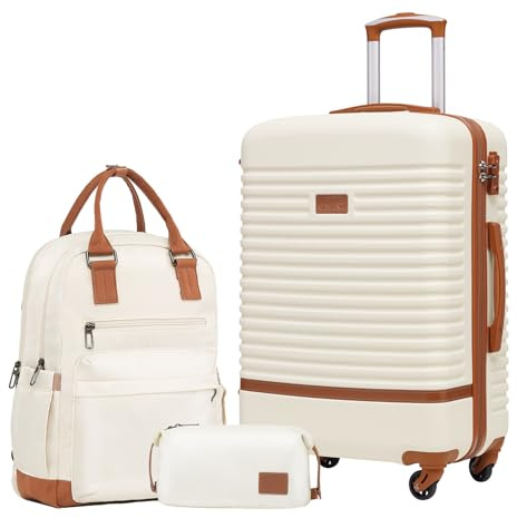 COOLIFE Suitcase Set, 3 Piece Luggage Sets with Travel Backpack & Wash Bag | 24 Medium Suitcase for Mid-Distance Travel, Lightweight ABS, TSA Lock, YKK Zipper, 360° Spinner Wheels, Telescopic Handle