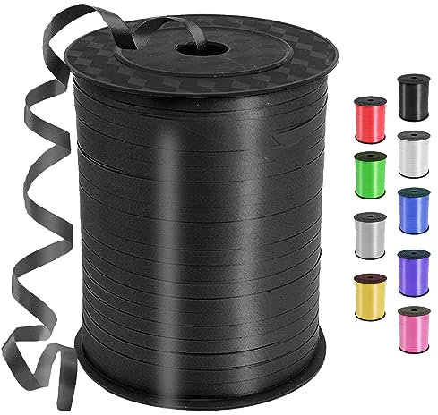 Geschenkband Schwarz, 450 Meter/ 500 Yard Schleifenband Schwarz, Ringelband, ballonband für Ballonverschlüsse, Weihnachten Neujahr Geschenkverpackung, Basteln, Partydeko, Hochzeitsdeko