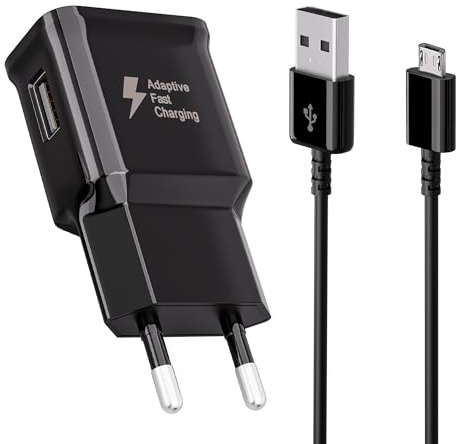 USB Ladegerät mit Micro USB Ladekabel Kompatibel mit Samsung Galaxy S7 S6 Edge S5 S4 S3 S2 A03 J8 J7 J6 J5 J3 Note5 4 Tab 4 Tab S S2, PS4, Ersatz-Original Schnellladegerät Netzteil