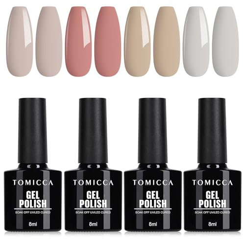 TOMICCA 4 Farben Gel UV Nagellack Rose Nude Grau Set Gel Nagellack Herbst Farben Soak Off UV/LED Geschenk Für Starter Nail Art Salon DIY Home, 8ml