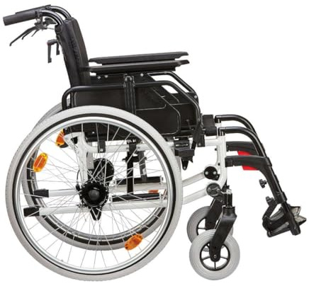 FabaCare Rollstuhl Caneo-S mit Trommelbremse, Leichtgewichtrollstuhl aus Aluminium, Alu Transportrollstuhl faltbar, Faltrollstuhl, Standardrollstuhl, höhenverstellbar, bis 125 kg, Sitzbreite: 45 cm