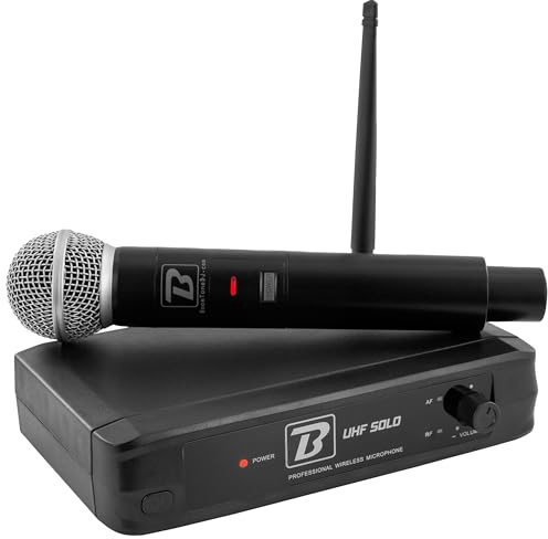 Komplettes System mit kabellosem Handmikrofon – BoomToneDJ UHF SOLO F1. UHF, klares Signal, lange Reichweite, Laufzeit von 5 Stunden, ideal für Live-Veranstaltungen, Karaoke und Präsentationen