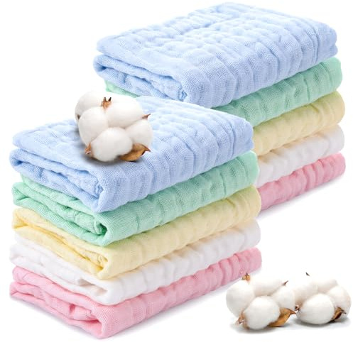Zuimei 10 Pack Muslin Cloths For Baby, Cotton Muslin Squares Face Cloths
