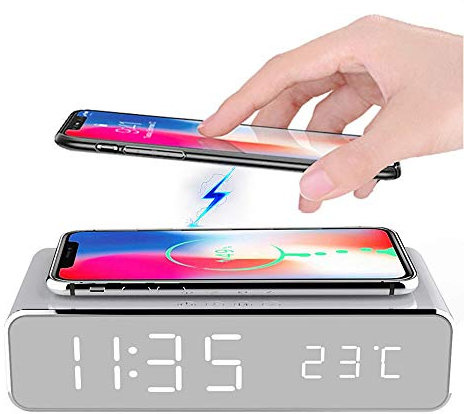 Digital Alarm Clock with Wireless Charging 2 in 1 Bedside Alarm Clocks Bedside Wireless Phone Charger with Temperature Display Super Fast Wireless Charger Station for Teens Adults Kids Heavy Sleepers