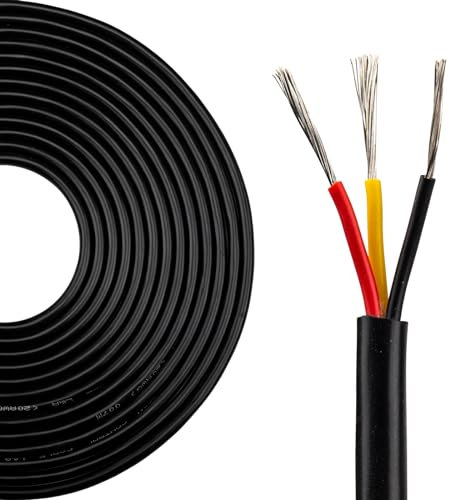 URCIANOW 22AWG 3-Adriges Kabel UL2464 30 Meter Elektrischer Draht 3x0,3mm² Stromkabel Verzinntes Kupferkabel Mantelleitung Verlängerungskabel