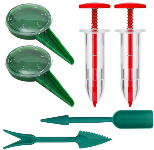 XIHIRCD 6pcs Sowing Seeds Dispenser Set, Small Seed Planter Adjustable Hand Seed Sower Mini Seed Spreader with Seedlings Dibber and Widger Gardening Tool for Planting Vegetables, Flowers