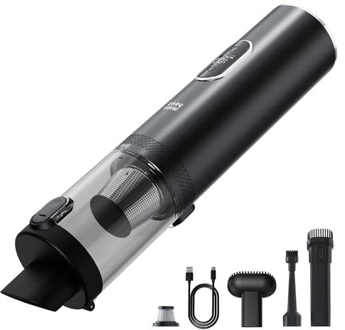 Minthouz Handheld Vacuum Cleaner, 16000Pa Portable Car Vacuum Cleaner with LED Light, 2 Washable Filters, Rechargeable HandHeld Vacum Cordless for Home, Office, Car, Keyboard, Pet Hair Cleaning