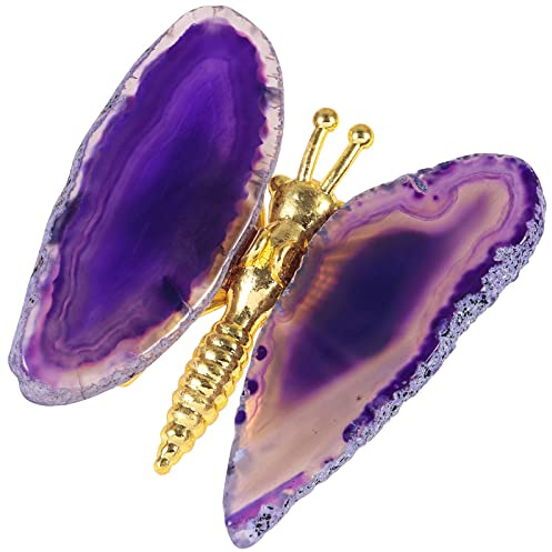 KYEYGWO Butterfly Crystal Ornament Decoration for Garden Home, Handmade Agate Slices Stone Butterfly Figurine Feng Shui Decor Crystal Gift for Women Men, Purple