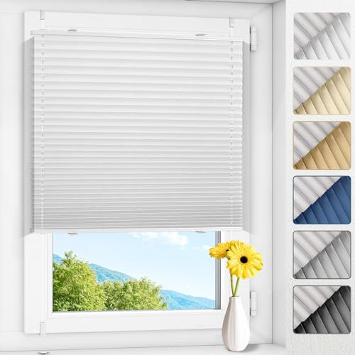Allesin Plissee ohne Bohren verdunkelung, Thermo plissee 100% verdunklung,Weiß 30x140cm(BxH) verdunklungsplissee Klemmfix für Fenster & Tür, Blickdicht Sichtschutz Sonnenschutz