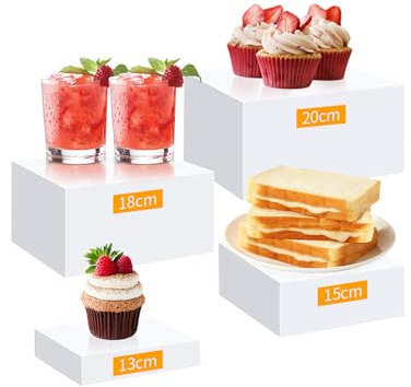 YumSur 4PCS Buffet Risers, White Acrylic Food Riser Cupcake Stand Risers Food Display Stands for Catering Supplies Buffet Display, Dessert Table Display Set for Suppliers, Cake Stand (White) (Small)