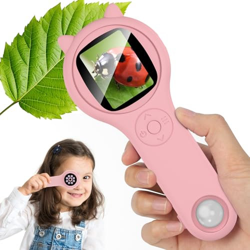 Microscope pour Enfants, Vankarr Microscope de Poche 500X avec écran IPS 2,0, Jouet éducatif pour la Micro-Monde, Fans de Science, Anniversaire, Noël, Rosa