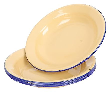 MOLUCKFU Platos Esmaltados De Borde Plano 16 Cm, Juego De 4 Unidades, Color Amarillo Puro, Material Esmaltado Resistente, Para Servir Frutas y Comida, Uso Reuniones y Banquetes