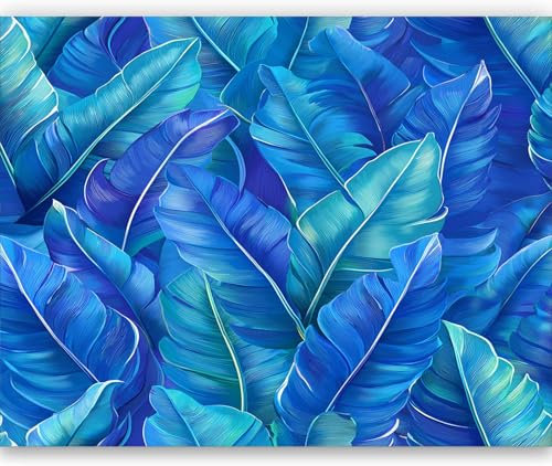 Papier Peint 250 x 175 cm cm cm Fresque Murale 3D Feuilles de bananier vibrantes Design Unique Moderne Décoration Murale Fleurs pour Salon Chambre Décoration Murale Murale Bleu