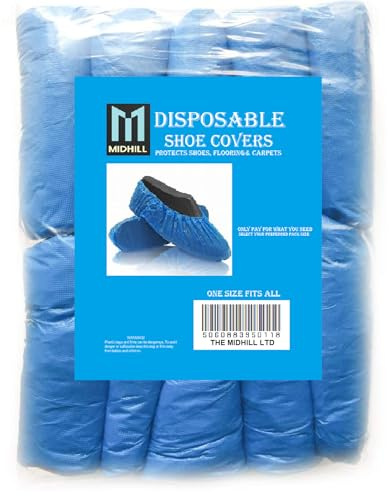 MIDHILL 30x BLUE DISPOSABLE STANDARD SHOE COVERS FOR CLEANING OVER SHOE PROTECT CARPETS 3.5g PAIRS ONE SIZE FITS ALL (30)