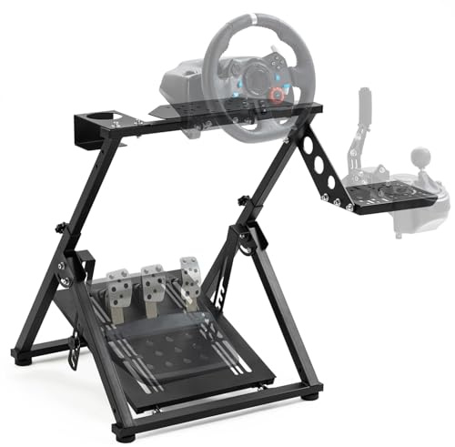 Gazzyt Foldable Racing Wheel Stand Adjustable Racing Cockpit for Logitech | R5 R9 G29, for Thrustmaster T248 T500, for Fanatec Sturdy Gaming Stand,Space-Saving Design Wheel and Pedals Not Included