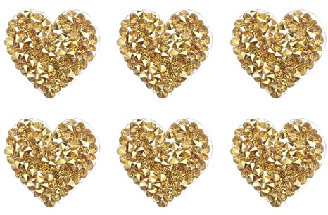 QUARKZMAN 6 Stück Herz Bügelflicken Herz Strass Klebstoff Applikationen 2,5 cm Aufnäher zum Selbermachen von Bastelarbeiten Kleidungsreparatur Schuhe Tasche Hut Dekoration, Gold