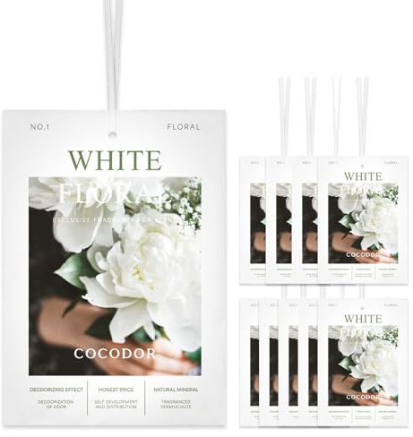 COCODOR 10 Packs White Floral Scented Sachets/Air Freshener Sachets Bags for Drawers, Closet, Cars, Long-Lasting Deodorizers Fresh Scents, Home Fragrance