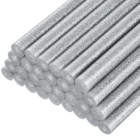 QUARKZMAN 30 Pièces Bâtons de Colle Chaude pour Pistolet, 11mm x 100mm Recharge Universelle pour Pistolet à Colle pour Bricolage, Artisanat, Réparations, Décoration, Paillette Argent