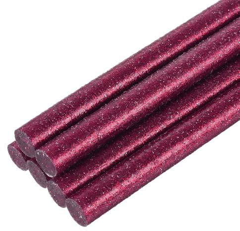 QUARKZMAN 6 Stück Heißklebestifte 11mm x 200mm Mini Heißklebesticks Heißklebepistole Heißkleber Klebestifte Heißklebestäbchen für Reparieren Kunst Dekorieren DIY Handwerk Glitzer Rose Rot