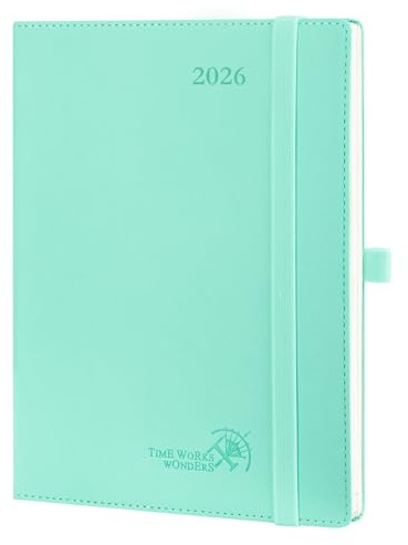 POPRUN Kalender 2026 Wochenplaner 22 x 16,5 cm, 12-Monate-Terminplaner (Jan.2026-Dez.2026), Buchkalender 1 Woche 2 Seite Softcover mit PU-Leder - Mintgrün