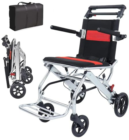 MIAOXIAO Sedia a Rotelle Portatile da Viaggio Pieghevole Leggera Sedia a rotelle per Adulti Anziani Trasporto sedie a rotelle Sedia da Viaggio con poggiapiedi Sedia a rotelle in Alluminio,1,02