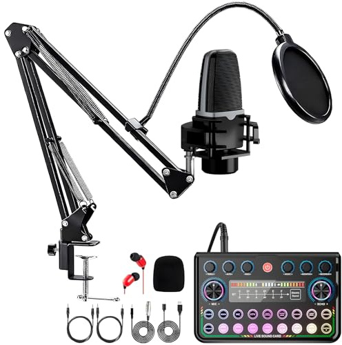 Podcast Equipment Bundle, Recording Studio Package with Podcast Microphone and Voice Changer, Live Sound Card - Audio Interface for Laptop Computer Vlog Living Broadcast Live Streaming YouTube TikTok