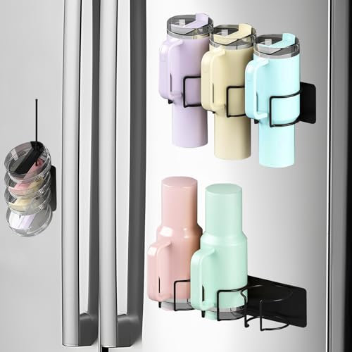 Magnetic Refrigerator Cup Holder for Stanley, 2pcs Bottle Storage and1 Cup Lid Holder, Tumbler Lid Organizer for Stanley Cup 40 oz Accessories