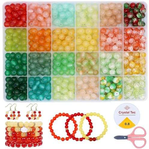 YJWZ 520 Stück Perlen für Armbänder,8mm Bunte Runde Edelsteine Perlen zum Auffädeln,Armbänder Selber Machen für Kinder Erwachsene, Glasperlen Set mit Löchern für die DIY-Schmuckherstellung