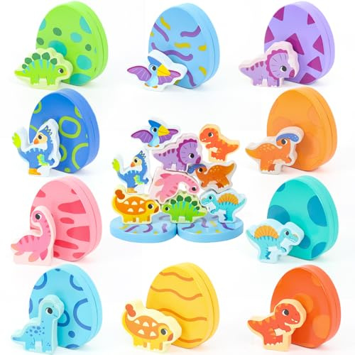 Wdmiya Montessori Spielzeug ab 1 Jahr, Steckpuzzle Sortierspiel | Dinosaurier Tier Eier Holzspielzeug, Ostergeschenke Kinder 1 2 3 Jahre Mädchen Jungen