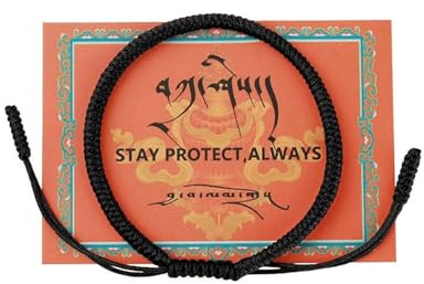 MYGLOAR Pulsera negro, pulsera de tela negro de Kabbalah, protección para bebés, hombres, mujeres, pulsera de la suerte tibetana hecha a mano, pulsera de la suerte budista, pulsera tejida(negro 001)