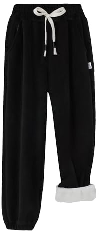 NEAWEALY joggingbyxor för barn, flickor, pojkar, termobyxor, dragsko, elastiska utomhusbyxor, fritidsbyxor, träningsbyxor, vandringsbyxor, vinterbyxor, svart, 7-8 år